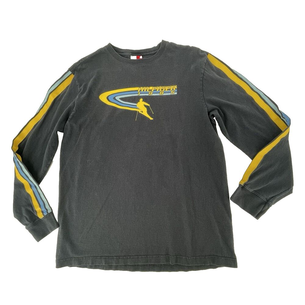 Vtg Tommy Hilfiger 1985 Ski Long Sleeve T-Shirt Mens M Graphic Crewneck Blue